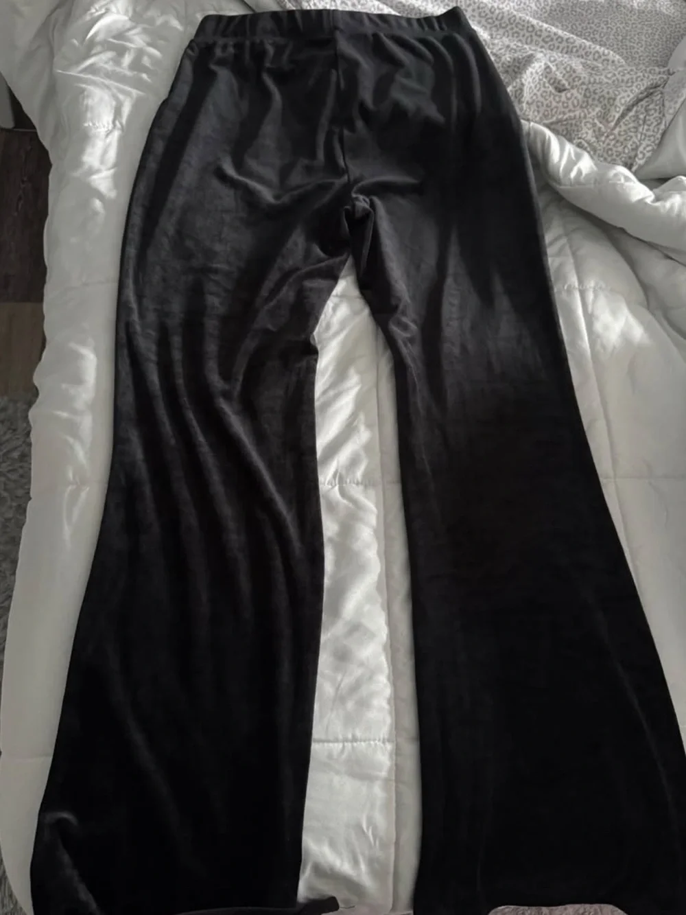 BARBIE 💖 Black Velour Pants with Pink Rhinestone Logo - Picture 3 of 5
